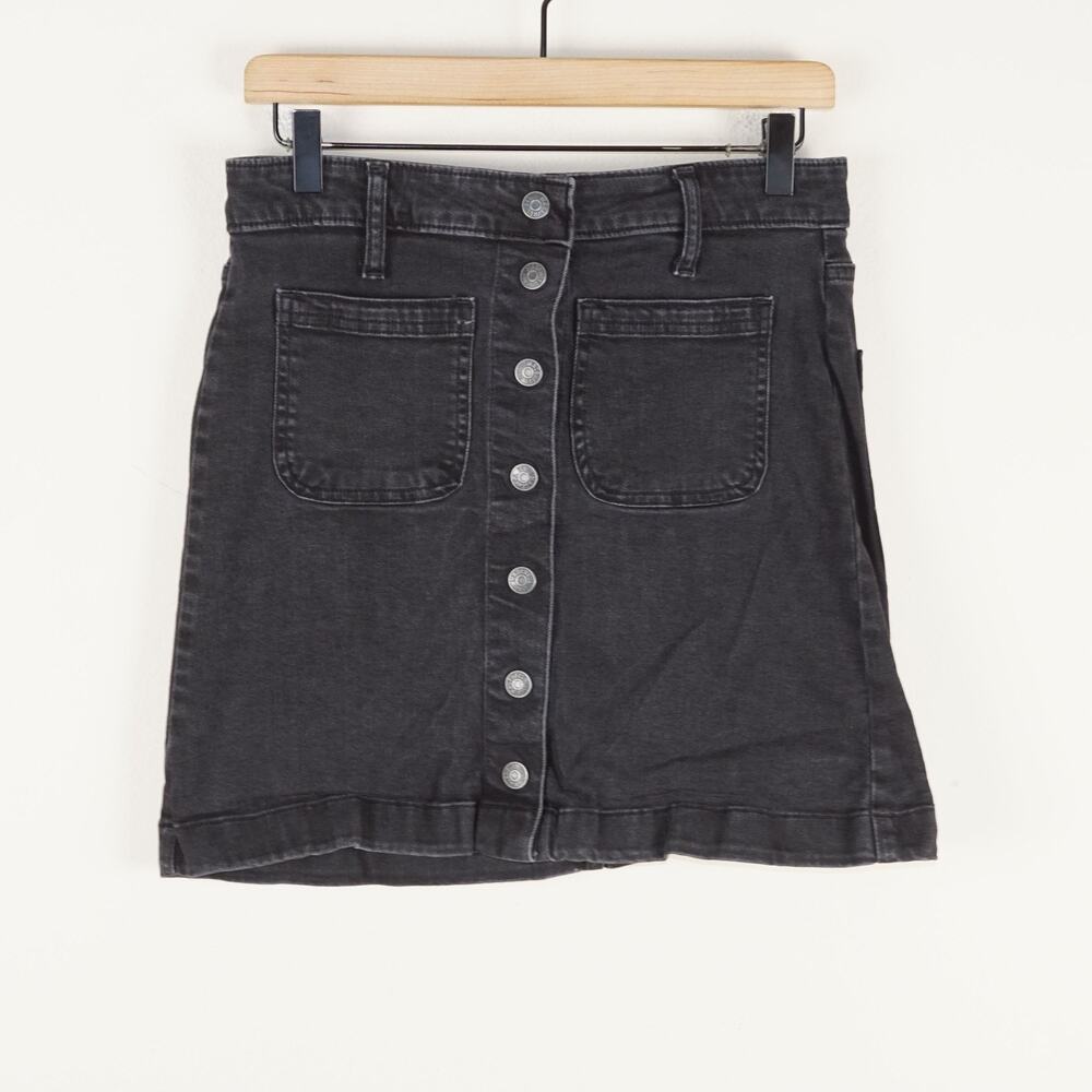 Madewell Front Snap Button Black Denim Mini Skirt Womens Sz 27